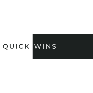 "Quick Wins" written on white with Wins in a black box