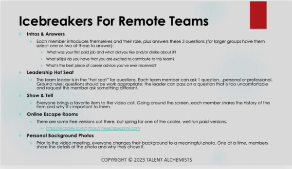 Virtual Team Icebreakers - Talent Alchemists